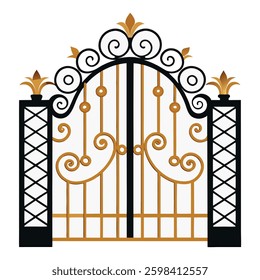 A grand iron gate with intricate golden scrollwork