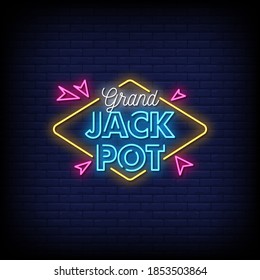 Grand Jackpot Neon Signs Style Text Vector