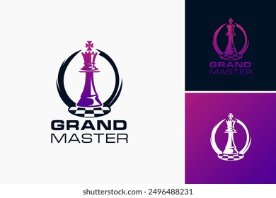 Grand Master Chess Logo Design Template: Exudes mastery  strategy, perfect for chess academies or tournaments. Layered EPS Vector