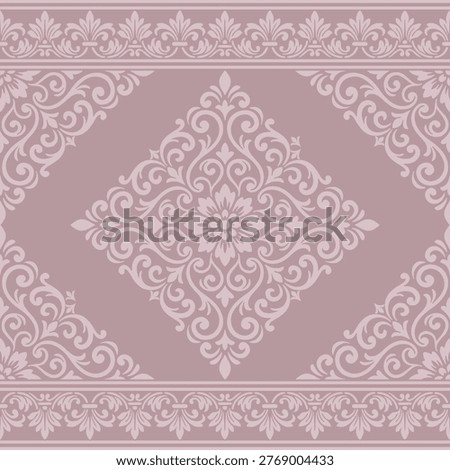 Grand mauve medallion damask frame vector for luxury certificate borders and royal mauve damask invitation designs.