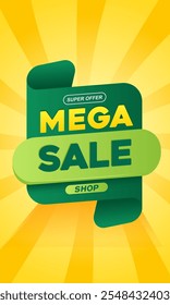 Grand mega sale banner green on yellow background Festive Sale concept