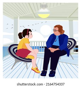 grand mom with her grandchild flat illustration.