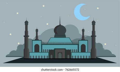 Grand Mosque flat cartoon view