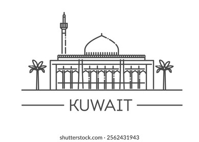 Grand Mosque in Kuwait. Flat cartoon style historic sight showplace attraction illustration