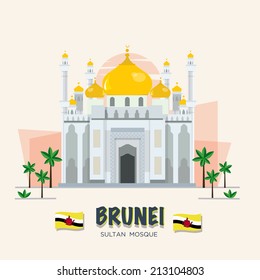 The Grand Mosque. Landmark Of Brunei. ASEAN Set - Vector Illustration 