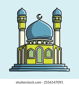 Grand Mosque with minaret and dome with crescent moon on top