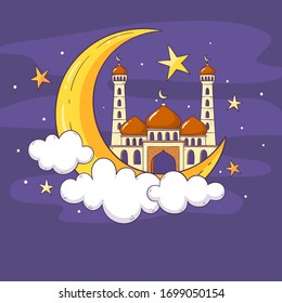 Gran Mezquita un nuevo vector. Islam, musulmanes, rezar. ilustración de diseño plano.

