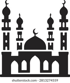 Grand Mosque Silhouette Icon Vector Design, Mosque Icon Vector