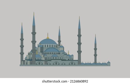 Grand Mosque Vector Illustration on  Solid Color Background