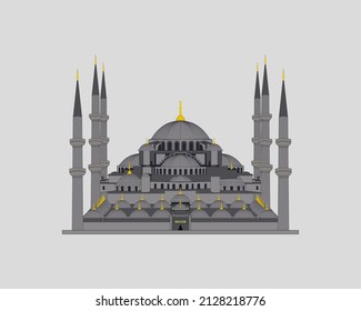Grand Mosque Vector Illustration on  Solid Color Background