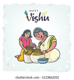 Grand mother and grand child celebrating Vishu