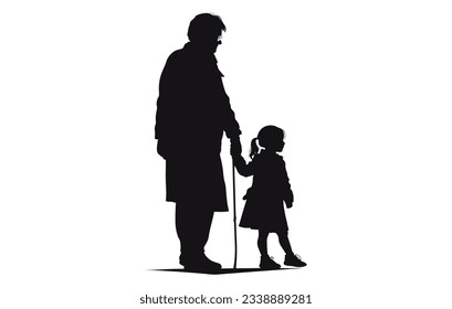 Grand mother with child silhouette, Vector illustration of silhouettes of elderly people with grandchildren
