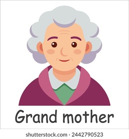 Grand Mother family member isolated flat vector illustration on white background.