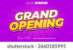 Grand Opening 3D text effect in a bold, colorful style. Editable vector graphic template for business promotions and events.