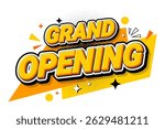 Grand opening 3d text icon for sales promotion. Label sticker design element and sales promotion tag. Vector illustration