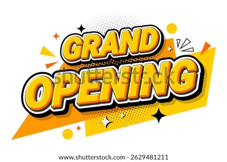Grand opening 3d text icon for sales promotion. Label sticker design element and sales promotion tag. Vector illustration