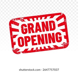Grand Opening Announcement Red Grunge Rubber Stamp for a New Business Launch. Vector Illustration