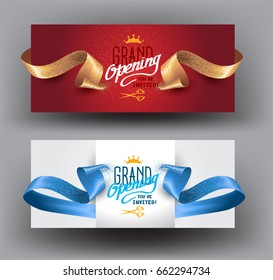Grand opening background with curly cut ribbons. Vector illustration
