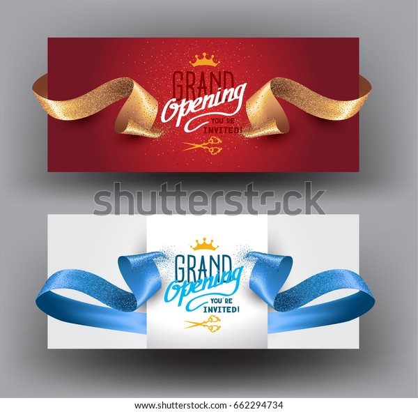 Grand opening background with curly cut\
ribbons. Vector\
illustration