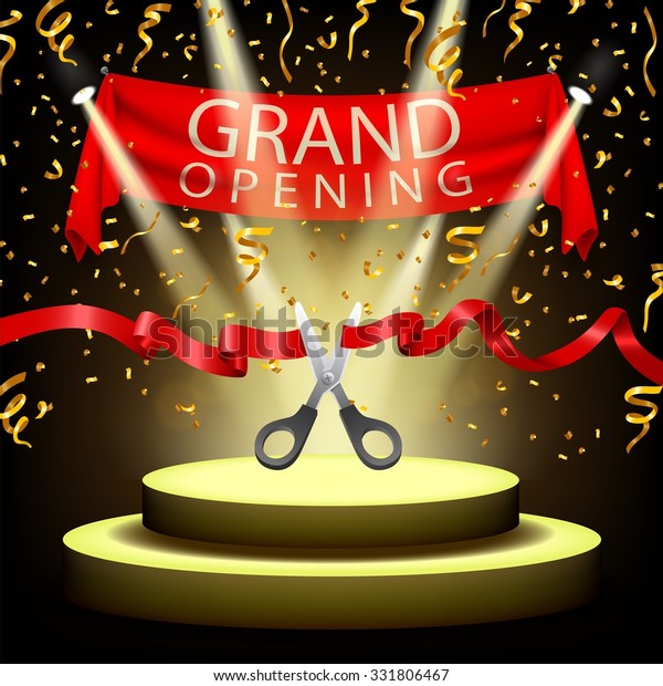 Grand Opening Background Spotlight Gold Confetti 库存矢量图（免版税）331806467