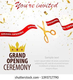 Grand opening banner cutting ribbon card 