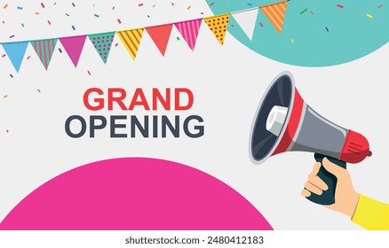 Grand opening banner design. New shop opening announcement banner vector illustration.