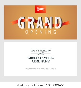 Grand opening banner with elegant background vector illustration, invitation card. Template flyer, invite design element for opening ceremony with text 