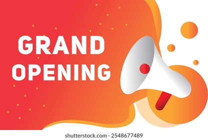 Grand opening banner element vector illustration modern template for retail promotion. Speech bubble icon megaphone.