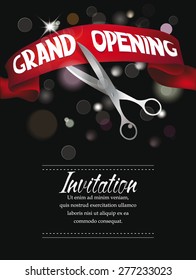 Grand opening banner with gold scissors and red silk ribbon