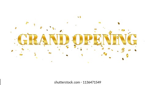 Grand Opening Banner With Golden Confetti. Vector Illustration