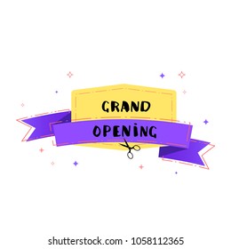 Grand opening banner isolated on white background. Vector illustration.