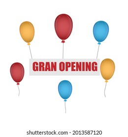 Grand opening. Banner on balloons, vector illustration