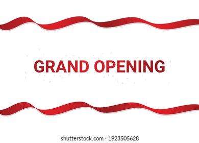 Grand Opening Banner With Ribbon And Red Confetti. Vector