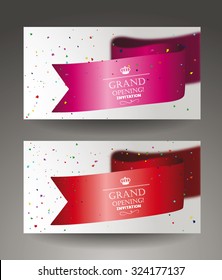 Grand opening banners with confetti and sikl ribbon