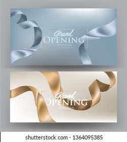 Grand opening banners with curly ribbons. Vector illustration