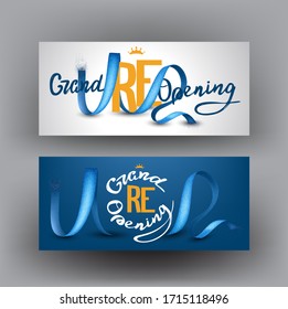 Grand opening banners with sparkling ribbons. Vector illustration