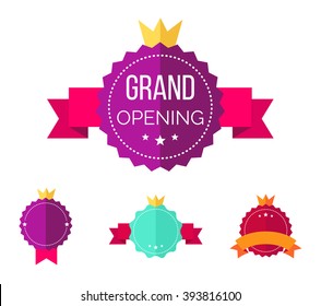 Grand opening banners/badges design over a white background. Flat style. Vector illustration. Eps 8