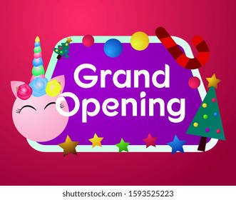 grand opening, beautiful greeting card background or template banner with cute christmas character theme. vector design illustration
