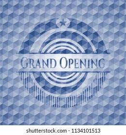 Grand Opening blue polygonal emblem.