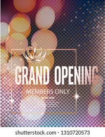 Grand Opening blurred background and golden frame. Vector illustration