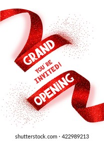 Grand Opening card with abstract red ribbon