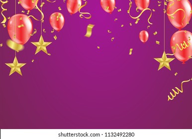 Grand opening card with air red balloons and star gold