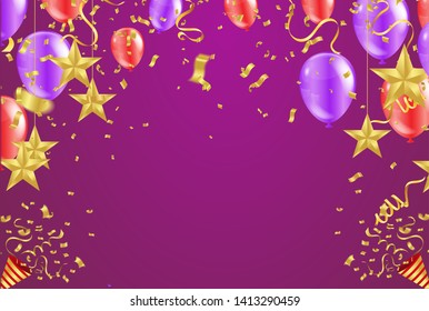 Grand opening card with air red balloons and star gold