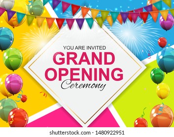 Grand Opening Card with Balloons Background. Vector Illustration EPS10