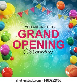Grand Opening Card with Balloons Background. Vector Illustration EPS10