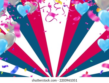 Grand opening card design with balloons  blue and silver ribbon with confetti,  Multicolored Anniversary Illustration
