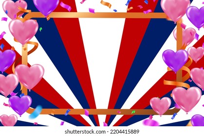 Grand opening card design with balloons  pink and purple ribbon with confetti,  Multicolored Anniversary Illustration