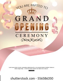 Grand opening card design with pale pink ribbon. Vector illustration
