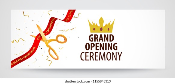 Grand opening card design with red ribbon