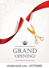 Grand opening card with gold scissors